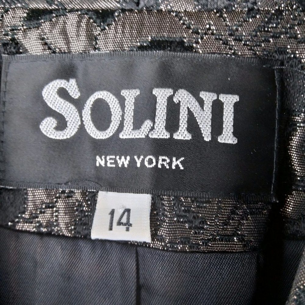 Solini NY Gold/Silver on Black Brocade Vintage 80's Cocktail Blazer Sz14 - Picture 4 of 9